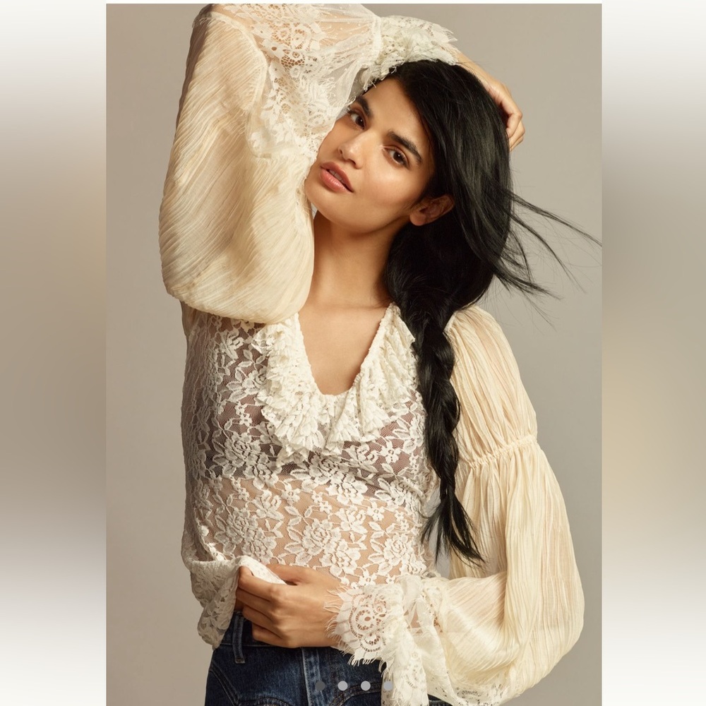Anthropologie wide-sleeve sheer lace top